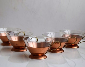 Tasse aus Glas mit Kupfer Kupferhalter Tasseneinsatz mit Holzgriff 