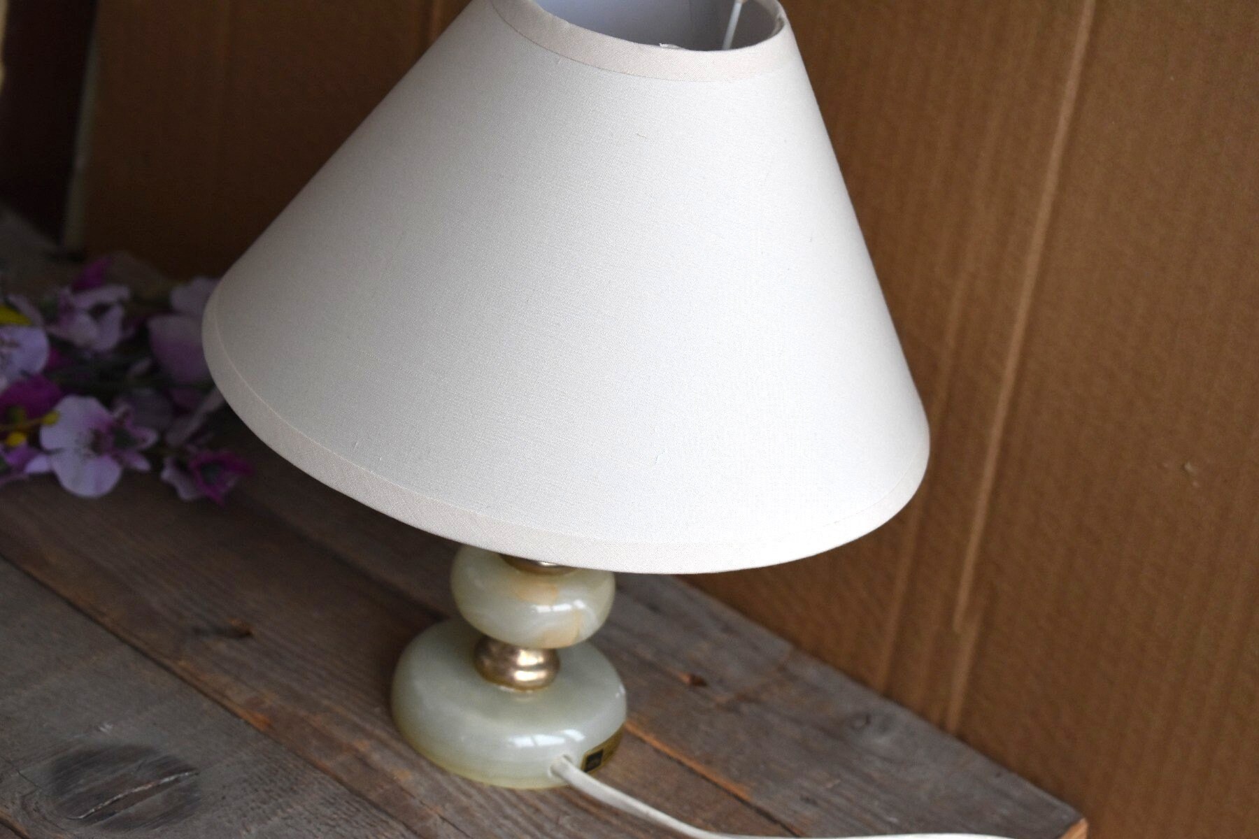 Lampe De Table Vintage En Marbre Onyx - Hauteur 37 Cm, Style Rétro Années 70, éclairage LED, Occasion