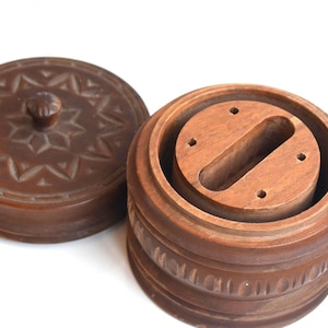 Vintage Wood Hand Carved Cigarette Box Dispenser Smoker Accessory Engraved Art Cigarette Holder Case Organizer Rustic Mens Fathers Gift