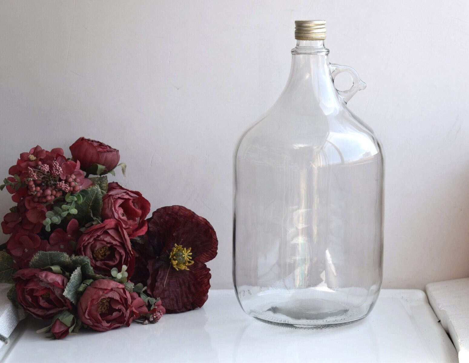 5 Liters Vintage Large Clear Glass Wine Bottle Italian Demijohn