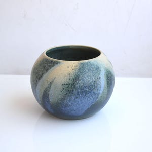Vintage Feniks Matte Glazed Ceramic Vase Green Blue Bowl Planter Rustic Studio Art Pottery European