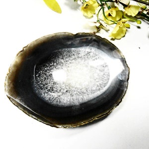 Agate Ahtray Gemstone Geode Home Decor Tobacciana Polished Gray Tumbled Gems Ring Dish Family Gift Saucer Art Decoration Jewelry Display