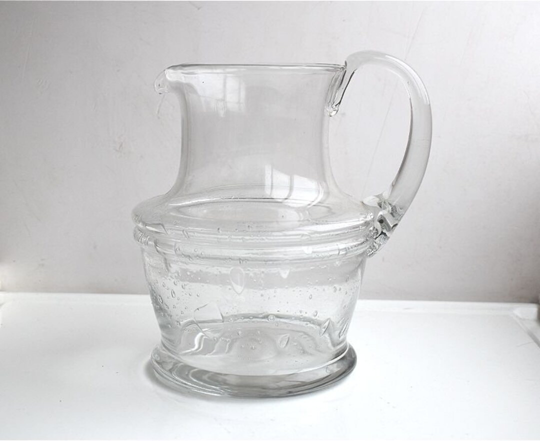 Vintage 2 L Clear Glass Bubble Pitcher Jug Decanter Water Liquor Pot