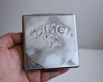 Porte-cartes vintage camel avec poche à cigarettes, porte-cartes en métal argenté, distributeur de boîte en fer blanc pour fumeur, organisateur de rangement pour homme, cadeau pour pères