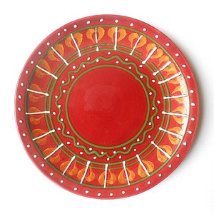Porcelain Wall Plate Vintage Mid Century 1950 European Art Pottery Home Decor Gift SMF Schramberg Pontresina Ceramic Red Flower Hand Painted