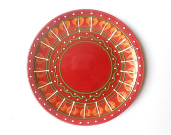 Porcelain Wall Plate Vintage Mid Century 1950 European Art Pottery Home Decor Gift SMF Schramberg Pontresina Ceramic Red Flower Hand Painted