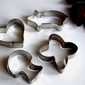 Set 4 Vintage Metal Cookie Cutters Baking Molds Cake Molds Retro Forms USSR Russian Metal Aluminum Mold Kitchen Decor European Mid Century