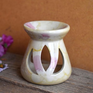 Difusor de aceite esencial de cerámica, quemador de aceite amarillo y Beige, fragancia de habitación de porcelana caliente, Feng Shui, aromaterapia asiática, calentador de velas aromáticas pintadas