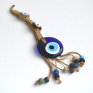 Vintage Turkse boze oog koningsblauwen muur decor glas opknoping etnische Nazar Boncuk kunst macrame bescherming geluk charme thuis familie cadeau