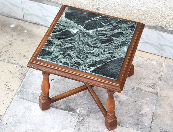 マーブルトップ ヴィンテージ サイドテーブル リーフ アイアン 大理石