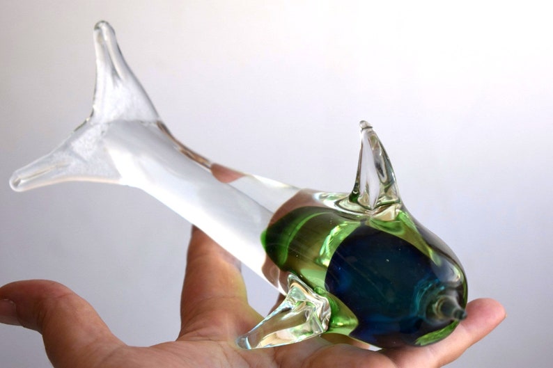 Vintage Fish Dolphin Green Clear Glass Figurine Statue Sculpture Paperweight Crystal Art Mouth Blown Art Home Decor European Family Gift
