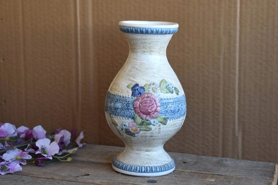 イタリア製　ITALY 花瓶　アンティーク ヴィンテージ イタリア製 花瓶 ブルーフラワー 陶器 磁器