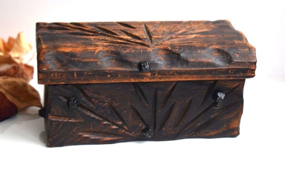 Vintage Wooden Jewelry Trinket Storage Box Hand C… - image 4