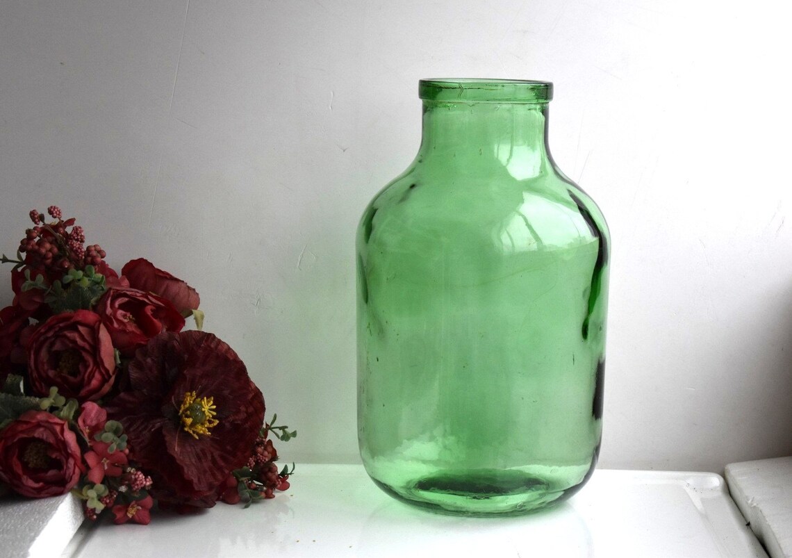 6L Vintage XL Large Green Glass Jar Mouthblown Floor Vase Etsy