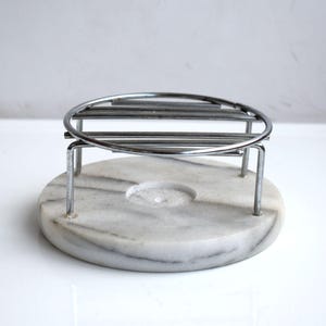 Vintage Marble Stone Metal Pot Teapot Warmer Tea light Food Warmer MCM Candle Essential Oil Burner Tea Party Accessory Wax Melt Metal Stand