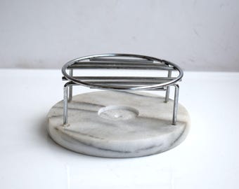 Vintage Marble Stone Metal Pot Teapot Warmer Tea light Food Warmer MCM Candle Essential Oil Burner Tea Party Accessory Wax Melt Metal Stand