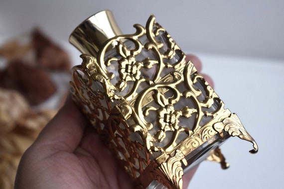 Vintage Perfume Glass Ormolu Filigree Gold Metal … - image 4