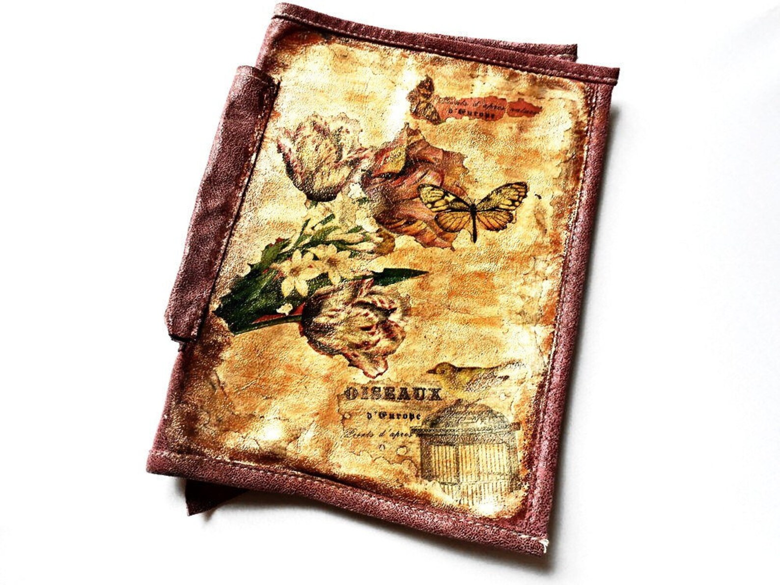 Decoupage Book Cover A5 Art Diary Genuine Leather Vintage Etsy