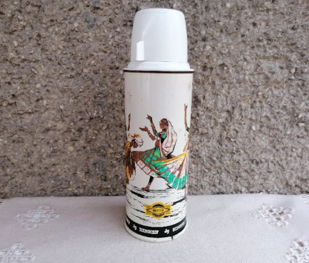 Vintage METTLE Thermos Indian Dancers Aluminum Jug Vacuum Flask