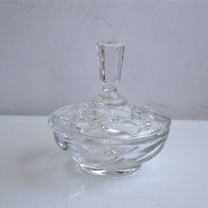 Vintage Cut Clear Lead Crystal Glass Candy Jar Lid Bowl Storage Nuts Jewelry Trinket Box Cup Bonbonniere MCM European Pottery Mid Century