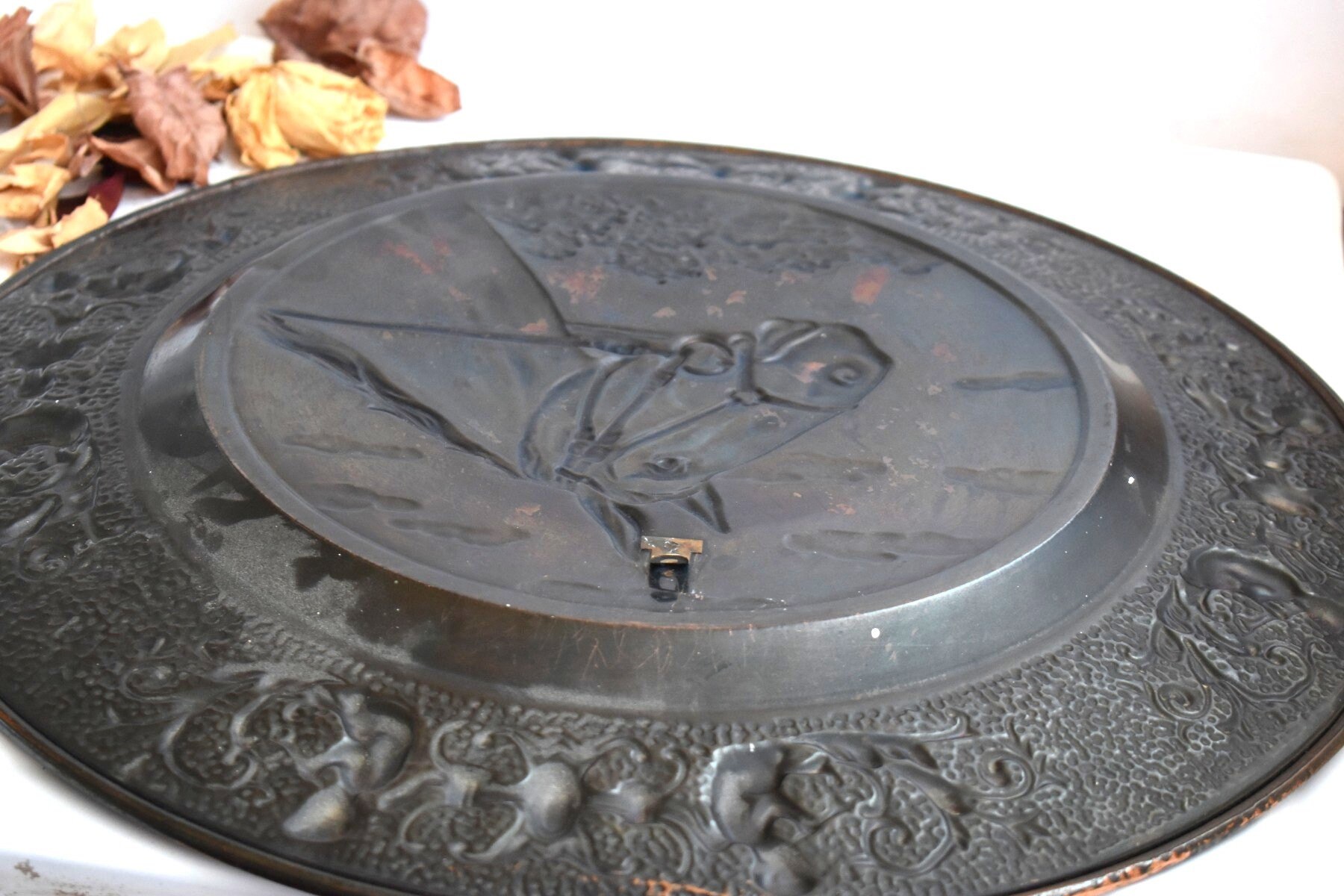 Vintage Large Copper Horse Plate Wall Hanging Decor Relief Etsy