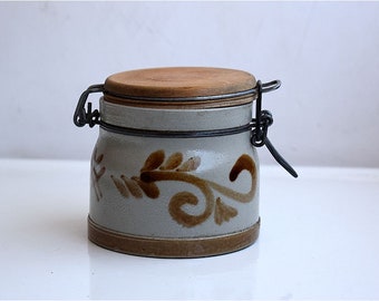 Vintage Stoneware Hermetic Lidded Jar Preserve Pot Terra Cotta Ceramic Earthenware Art Deco Storage Pottery Kitchen Home Decor Cottage Core