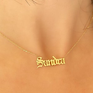 Old English Sterling Silver Name Necklace - Gothic Personalized Jewelry