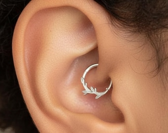14K Solid  Gold Leaf Daith Ring Hinge Hoop Septum Jewelry