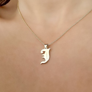 14K Solid Gold Old English Initial Pendant Necklace