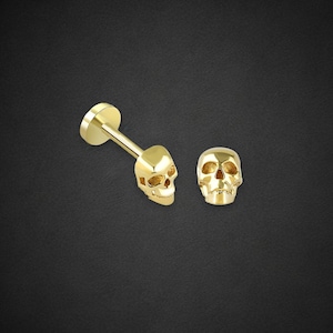 Piercing al teschio in oro 14K, piercing al trago 18G, orecchino a bottone in oro, piercing a bottone in oro, orecchino minimal in oro, regalo per lei, regalo per la mamma