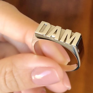 Custom Name Ring Bold 925K Sterling Silver 14K Solid Gold Personalized Letter Ring Gift For Her Birthday Gift Stacking Jewelry Statement