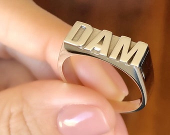 Massiver Namensring: 925K Sterling Silber, 14K Massivgold