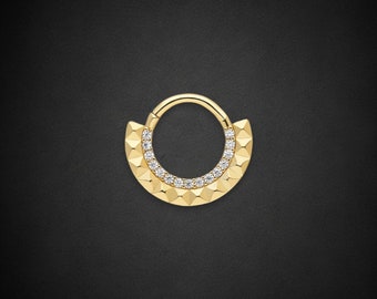 14K Solid Gold Hinge Hoop Septum Ring, Rose Solid Gold Daith Clicker Earring