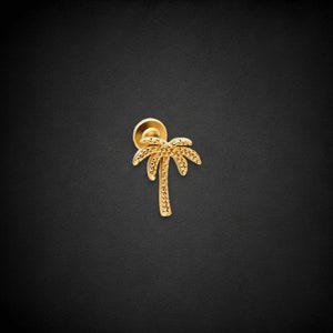 14K gouden stud palmboom piercing, tragus piercing, gouden studoorbel, gouden stud piercing, gouden minimale oorbel, cadeau voor haar, cadeau voor moeder