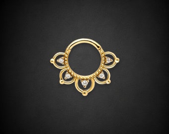 14K Gold Hinge Hoop Earring, Gold Septum Ring, Daith Ring, Helix Earring, Gold Nose Jewelry, Cartilage Ring, Gift For Her, Gift For Mom