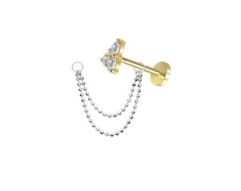 14K Gold Perlen Piercing Kette: Doppel Charm baumeln