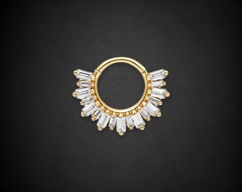 Orecchino a cerchio con cerniera in oro 14K, anello setto, anello Daith, regalo per lei, regalo per la mamma