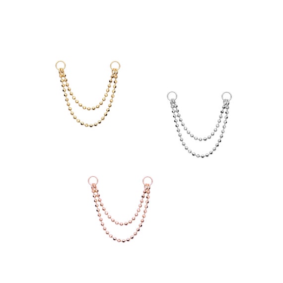 14K ツートーンゴールドビーズとチェーンダングルイヤリング, 金属, ジェムタイプ 14k Two Tone Gold Bead 並行輸入品 14Kゴールドビーズピアスチェーン：ダングルダブルチェーンチャーム