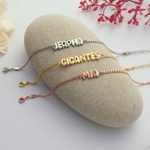 Pulsera con nombre de burbuja de plata, pulsera con nombre de globo, pulsera con nombre de plata, letras 3D, regalo para ella, fuente de burbuja, regalo del día del padre