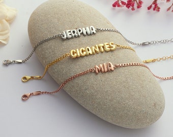 Silver Bubble Name Bracelet, Balloon Name Bracelet, Silver Name