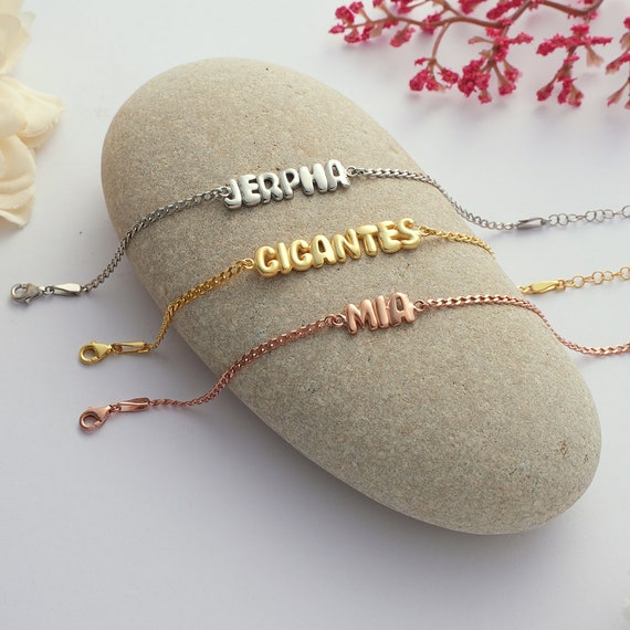 Bracciale catena anelli con lettera con zirconi, acciaio - F - Feelings Jewels