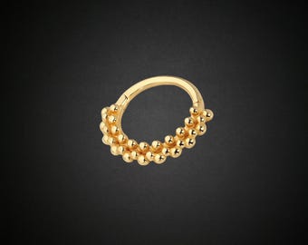 Pierścień Daith Clicker wykonany z litego złota 14K: ręcznie robiony pierścień chrząstki Helix