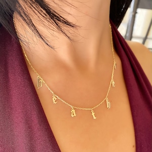 14K Gold Old English Initial Necklace, Gothic Letter Necklace, Dainty Name Necklace, Gothic Name Necklace, Personalized Name Necklace