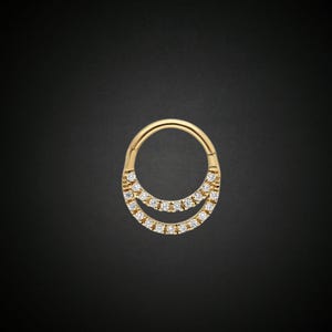 14K Solid Gold Hinge Hoop Daith Clicker Ring CZ Septum Clicker