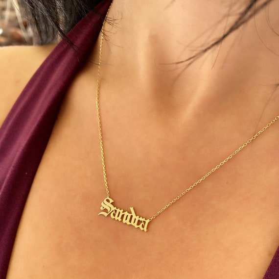 Old English Gold Name Necklace Gothic 