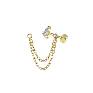 14K Gold Piercing Chain, Double Dangle Chain, Chain Attachment, Nose Chain, Conch chain