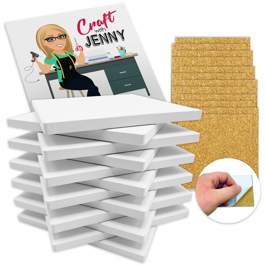 Coaster Tile Craft Kit, Set of 12 Smooth Ceramic Matte Unglazed White