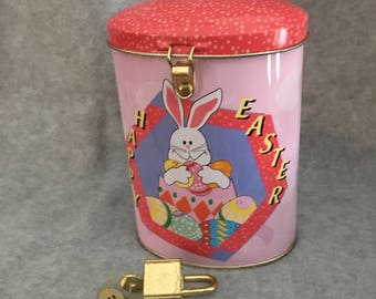 Easter tin Money Box/Coin Bank, Happy Easter
