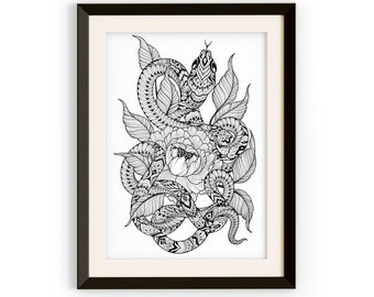 Serpents Original Fine Art Print - Limited Edition Geometric Abstract Modern Mandala Art - Various Designs Available