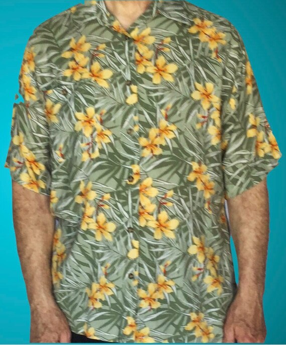 Rayon Forest Green Star Orchid Aloha Shirt main image 1
